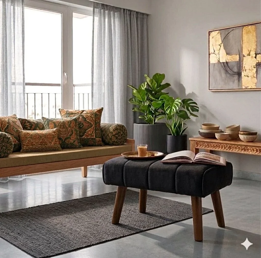 Embroidered Boho Floor Ottoman