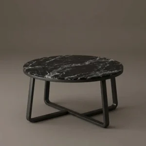 Round Brass-Inlay Accent Table