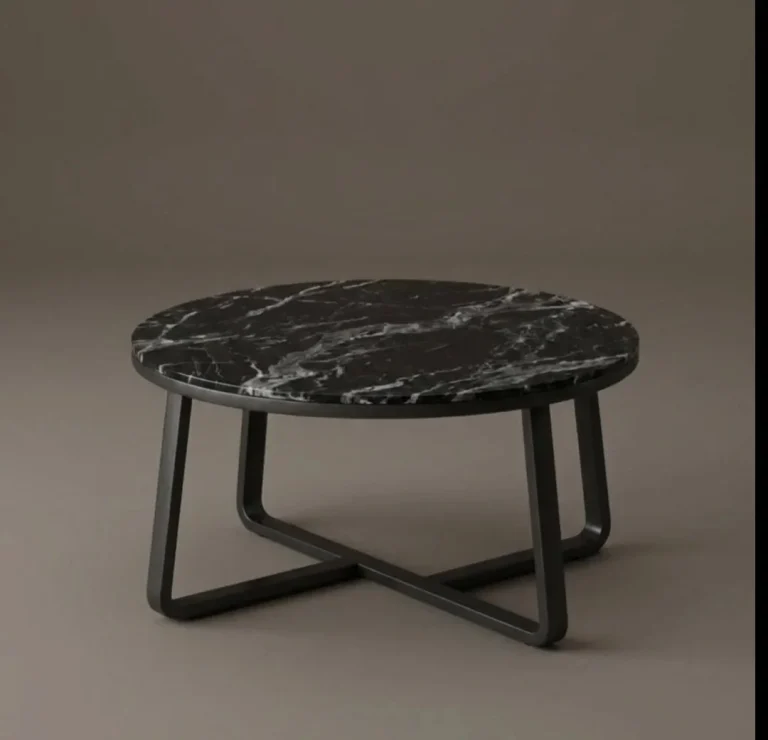 Round Brass-Inlay Accent Table