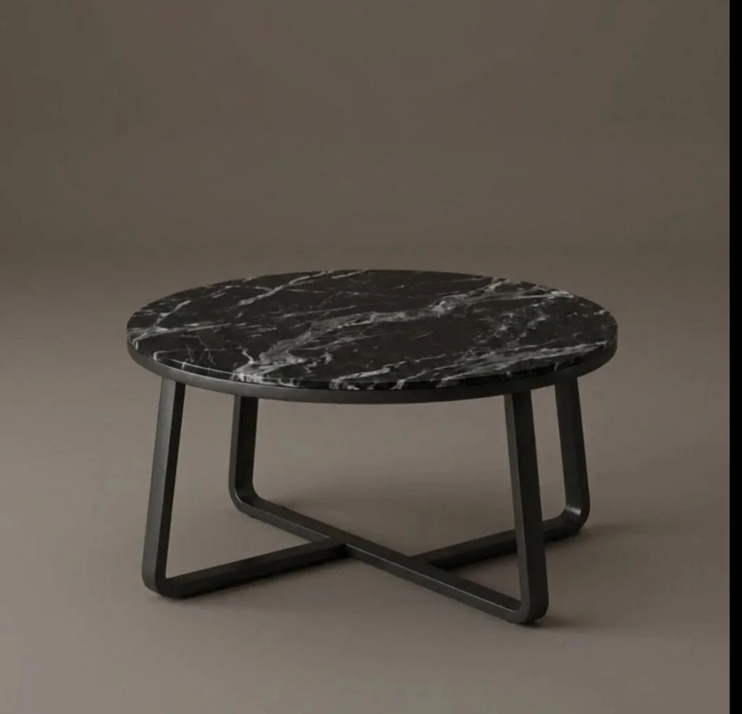 Round Brass-Inlay Accent Table